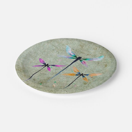  libellen waterverf rustige papieren bordje (Gekanteld)