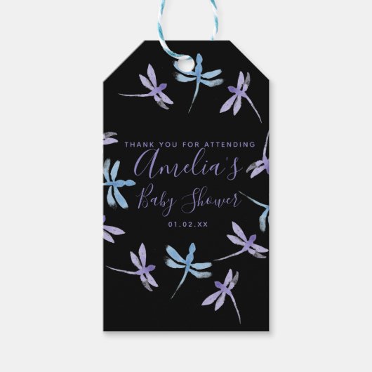 Libelles Handbeschilderde Baby Shower Cadeaulabel (Voorkant)
