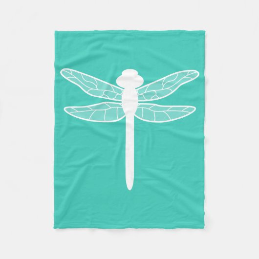 Libellesilhouet op turquoise fleece deken (Voorkant)