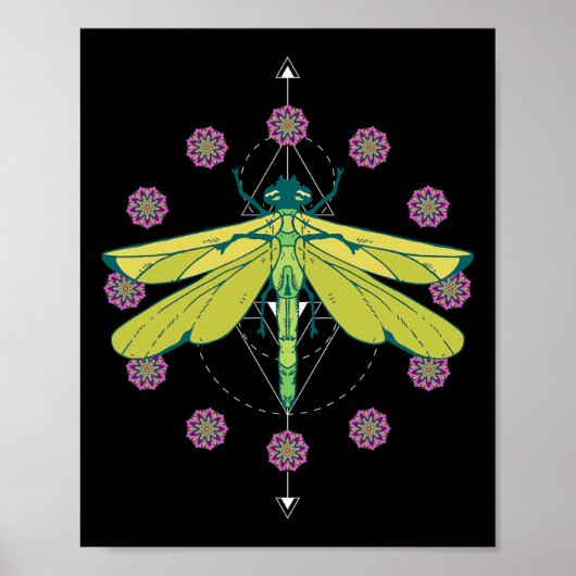 Libellesymbolen Magische Mandala Insecten Poster (Voorkant)