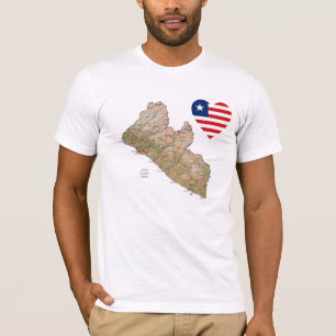 Liberia Flag Hart en Kaart T-Shirt