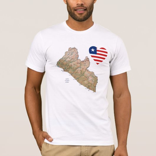 Liberia Flag Hart en Kaart T-Shirt (Voorkant)