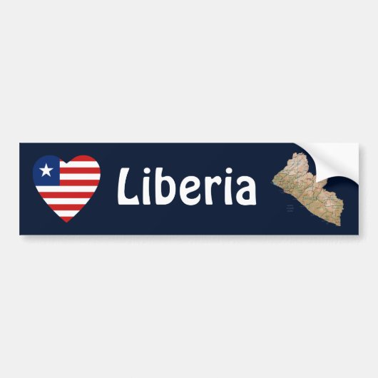 Liberia Flag Heart + Map Bumpersticker (Voorkant)