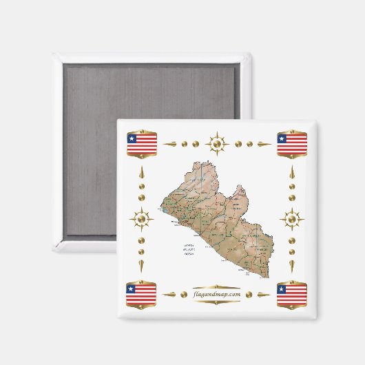 Liberia Map + Flags Magnet (Voorkant / Achterkant)