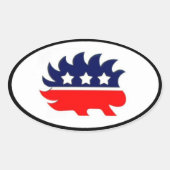Libertarisch stekelvarken mascotte ovaal ovale sticker (Voorkant)