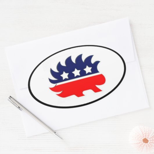 Libertarisch stekelvarken mascotte ovaal ovale sticker (Envelop)