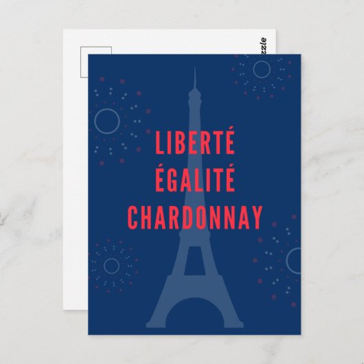Liberté Égalité Chardonnay Grappige Eiffeltoren Wi Briefkaart (Voorkant / Achterkant)