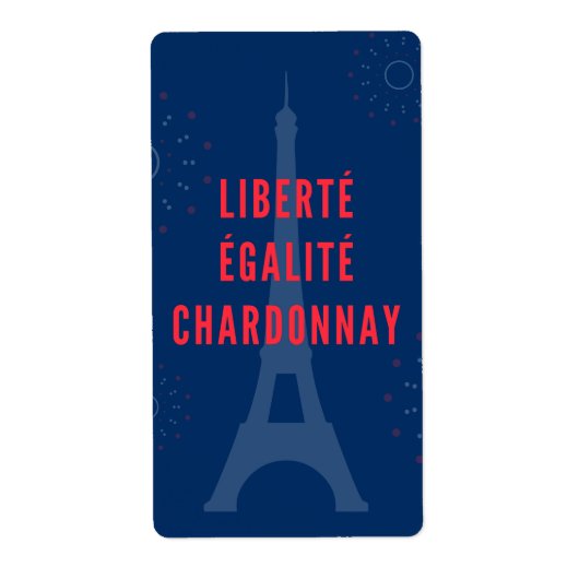 Liberté Égalité Chardonnay Grappige Eiffeltoren Wi Etiket (Voorkant)