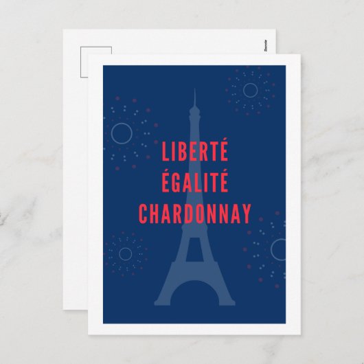 Liberté Égalité Chardonnay Grappige Eiffeltoren Wi Feestdagenkaart (Voorkant / Achterkant)