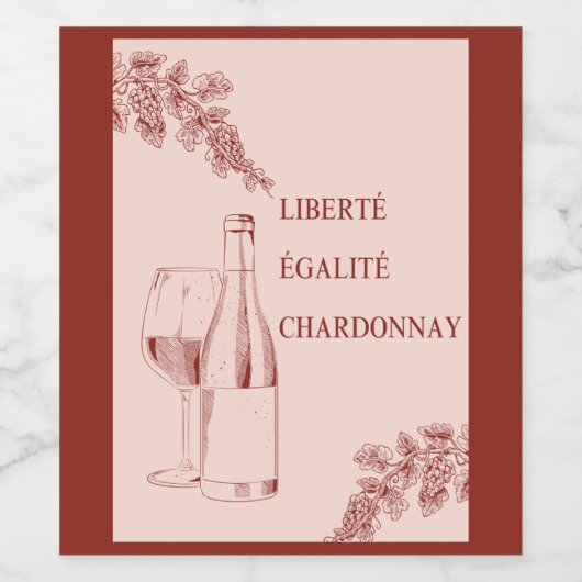 Liberté Égalité Chardonnay Grappige Wijnillustrati Wijn Etiket (Enkel label)