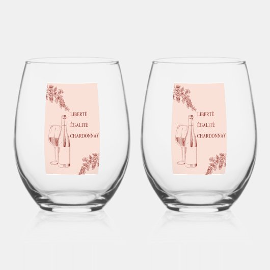 Liberté Égalité Chardonnay Grappige Wijnillustrati Wijnglas Zonder Voet (Voorkant)