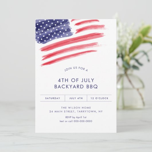 LIBERTY 4th of juli Backyard BBQ Party uitnodiging (Staand voorkant)