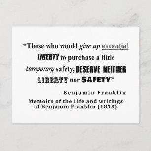 Liberty and Security Benjamin Franklin Quote Briefkaart