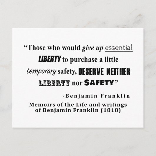 Liberty and Security Benjamin Franklin Quote Briefkaart (Voorkant)