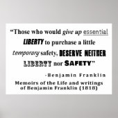 Liberty and Security Benjamin Franklin Quote Poster (Voorkant)