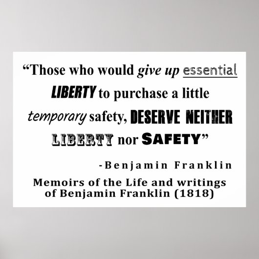 Liberty and Security Benjamin Franklin Quote Poster (Voorkant)