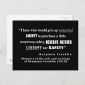 Liberty and Security Benjamin Franklin Quote White Briefkaart (Voorkant / Achterkant)