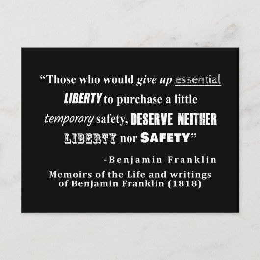 Liberty and Security Benjamin Franklin Quote White Briefkaart (Voorkant)