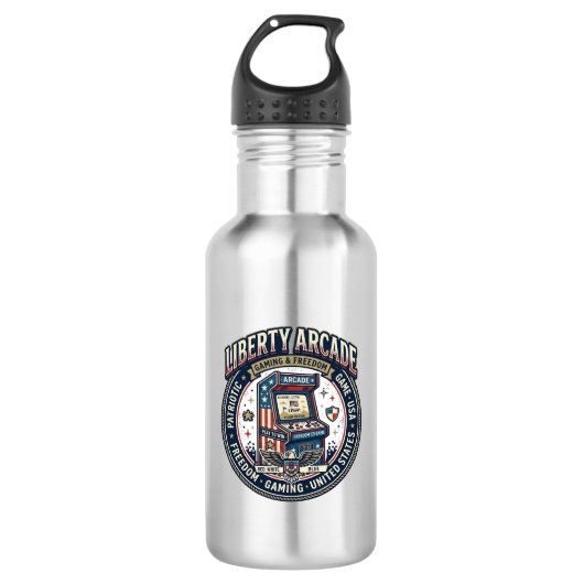 Liberty Arcade Patriottisch Patriottisch Arcade Ga Waterfles (Voorkant)