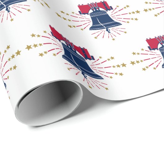 Liberty Bell Rood wit en blauw patroon Cadeaupapier (Rol Hoek)