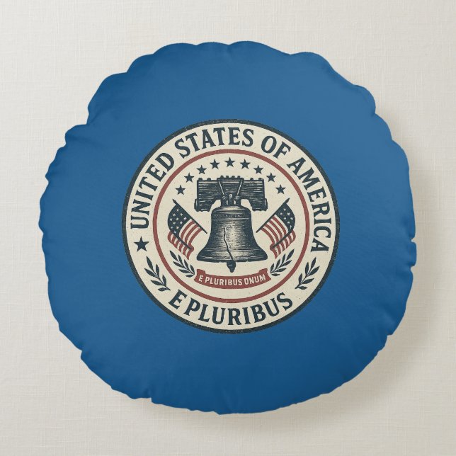 Liberty Bell Seal —  "E Pluribus Unum" Rond Kussen (Voorkant)