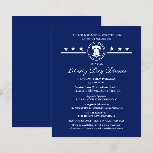 Liberty Day Dinner Political Fundraiser Invitation (Voorkant / Achterkant)