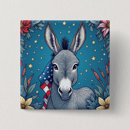 Liberty Donkey Vierkante Button 5,1 Cm (Voorkant)