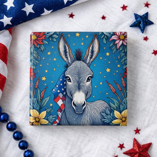 Liberty Donkey Vierkante Button 5,1 Cm