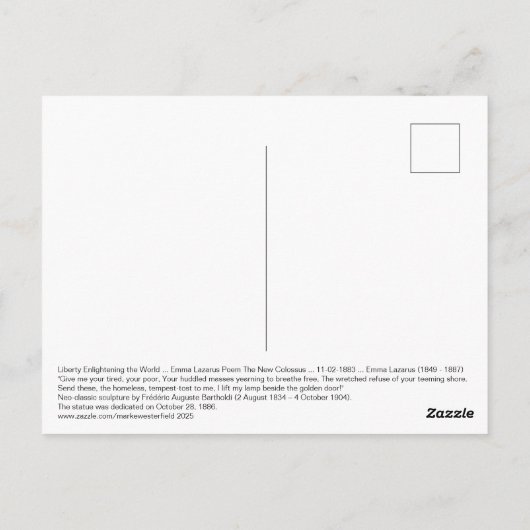 Liberty Enlightening the World Lazarus Poem Briefkaart (Achterkant)