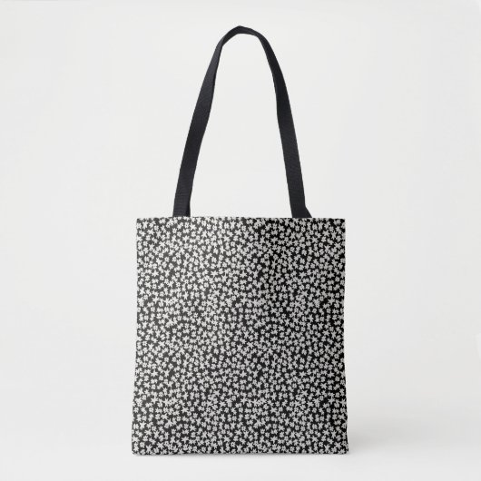 Liberty kleine witte bloemen zwart tote bag (Voorkant)