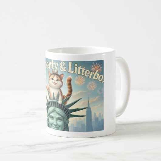 Liberty & Litterboxen - Grappige Patriottische Kat Koffiemok (Voorkant rechts)
