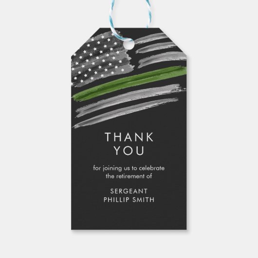 LIBERTY Militaire pensioenpartij Dunne groene lijn Cadeaulabel (Achterkant)