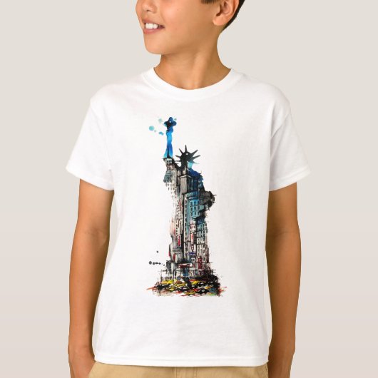 Liberty New York City Travel Love Waterverf T-shirt (Voorkant)