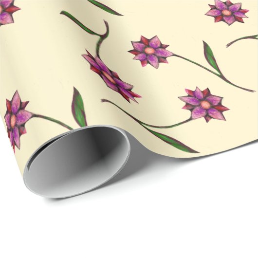 Liberty patroon roze bloemen met crèmekleurige ach cadeaupapier (Rol Hoek)