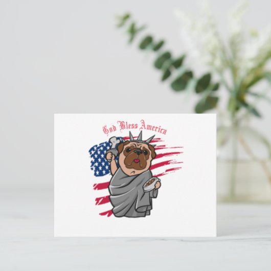 Liberty Pug Briefkaart (Staand voorkant)
