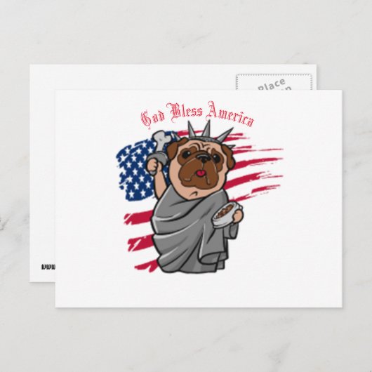 Liberty Pug Briefkaart (Voorkant / Achterkant)