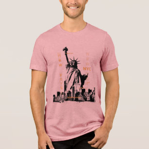 Liberty Statue NYC Mannen korte mouw Mauve Kwalite Tri-Blend Shirt