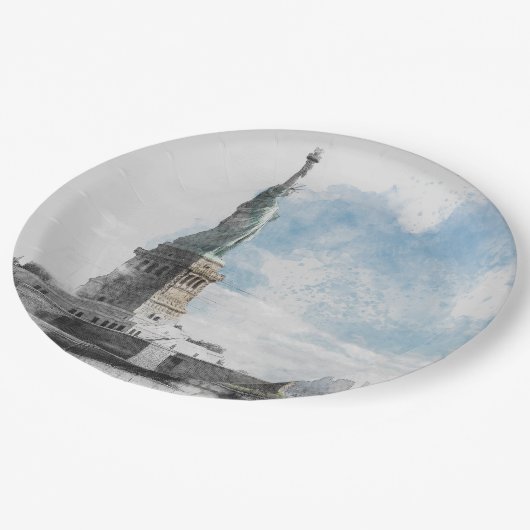 Liberty Statue Sketch Paper Borden – New York Papieren Bordje (Gekanteld)