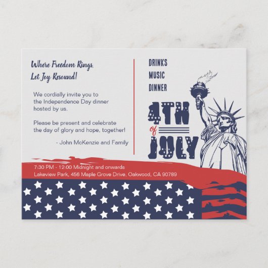 Liberty's Call to Celebrate 4 juli Uitnodiging Briefkaart (Voorkant)