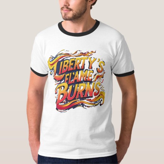 Liberty's Flame Burns - Levendig gekleurde Ringer T-shirt (Voorkant)
