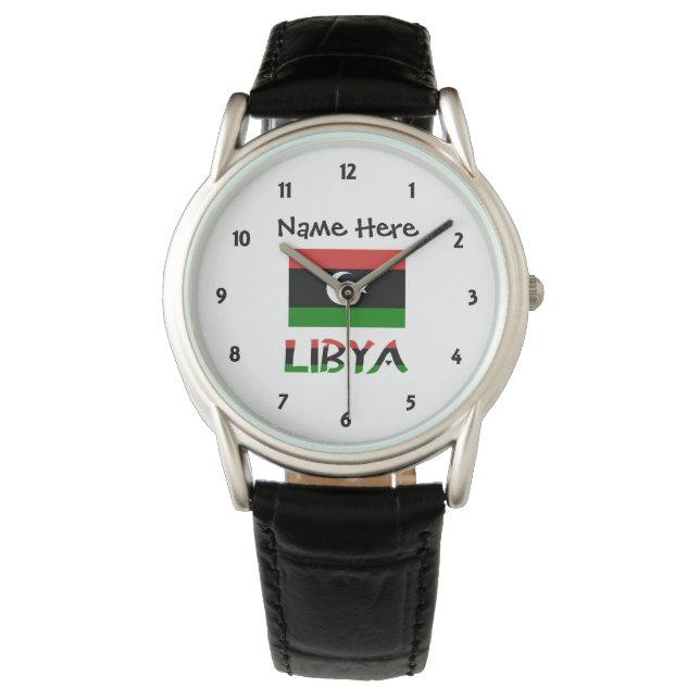 Libië en gepersonaliseerde Libische vlag  Horloge (Voorkant)