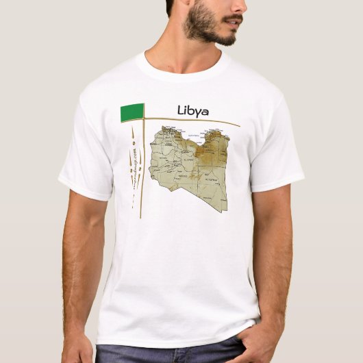 Libië Kaart + Vlag + Titel T-Shirt (Voorkant)