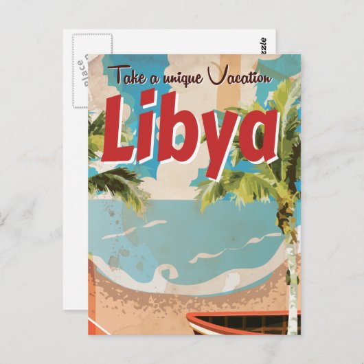 Libië Vintage Travel Poster. Briefkaart (Voorkant / Achterkant)