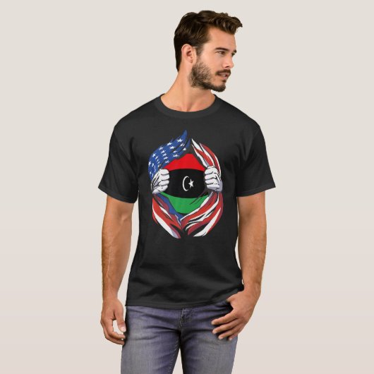Libië Vlag Amerikaan Trots op mijn Libische erfgoe T-shirt (Voorkant volledig)