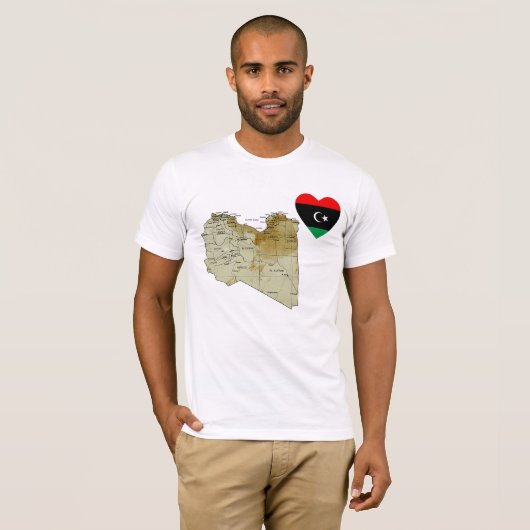 Libische vlag — Hart en kaart T-Shirt (Voorkant volledig)
