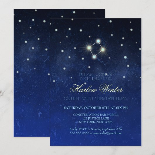 Libra Constellation Birthday Party Kaart (Voorkant / Achterkant)