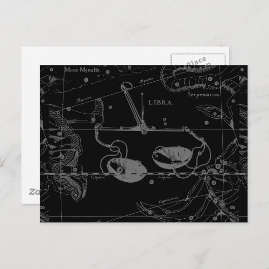 Libra Constellation Hevelius 1690 Map on Black Briefkaart (Voorkant / Achterkant)