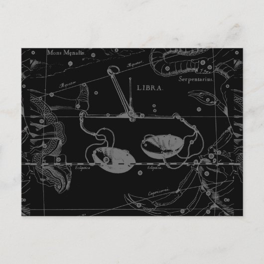Libra Constellation Hevelius 1690 Map on Black Briefkaart (Voorkant)