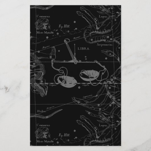 Libra Constellation Hevelius 1690 Map on Black Briefpapier (Voorkant)