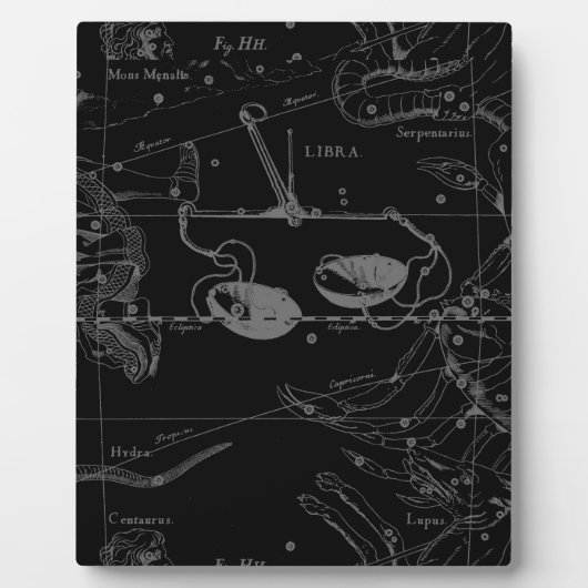 Libra Constellation Hevelius 1690 Map on Black Fotoplaat (Voorkant)